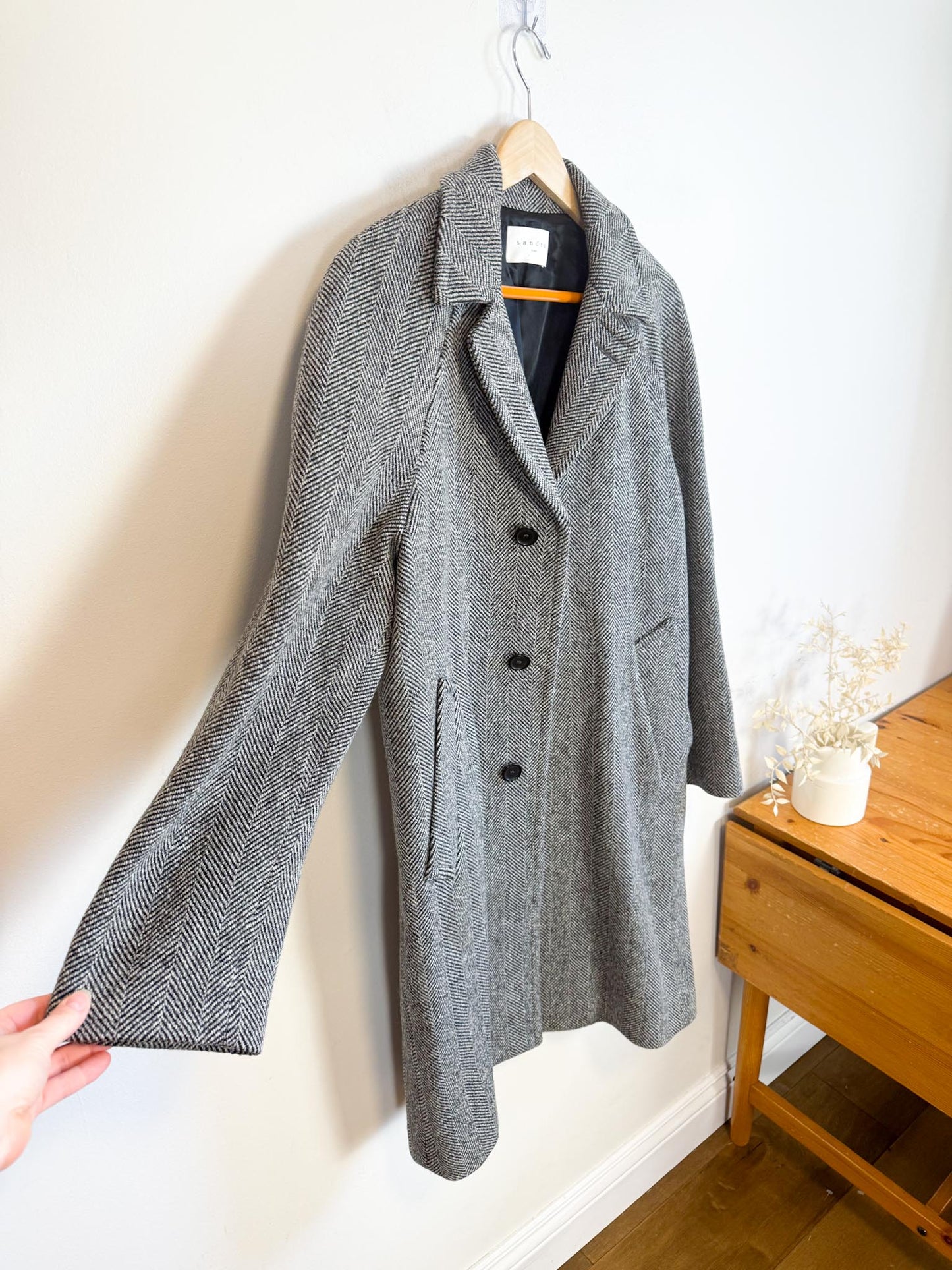 SANDRO Paris Houndstooth Wool Peacoat (Size M)