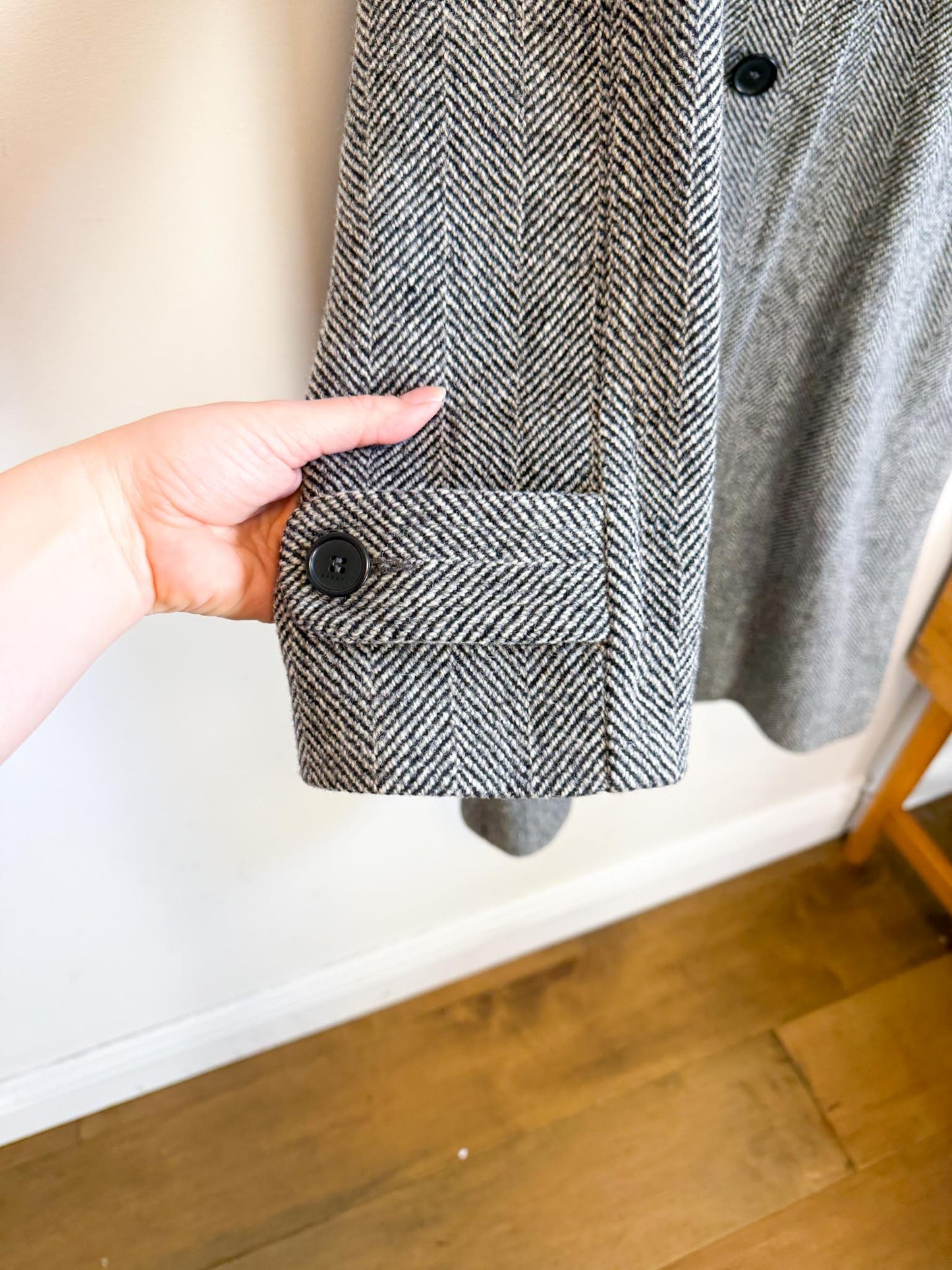 SANDRO Paris Houndstooth Wool Peacoat (Size M)