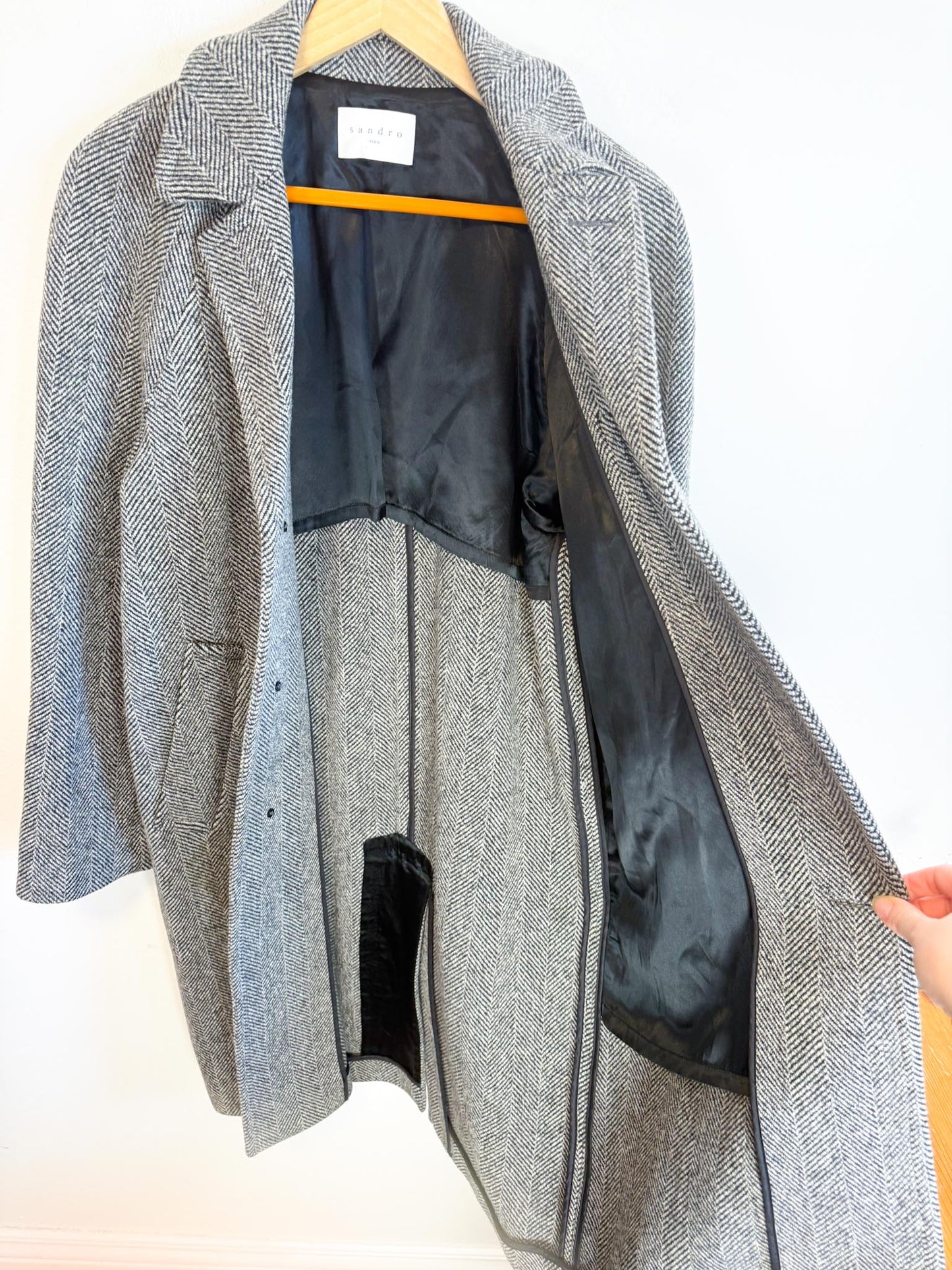 SANDRO Paris Houndstooth Wool Peacoat (Size M)