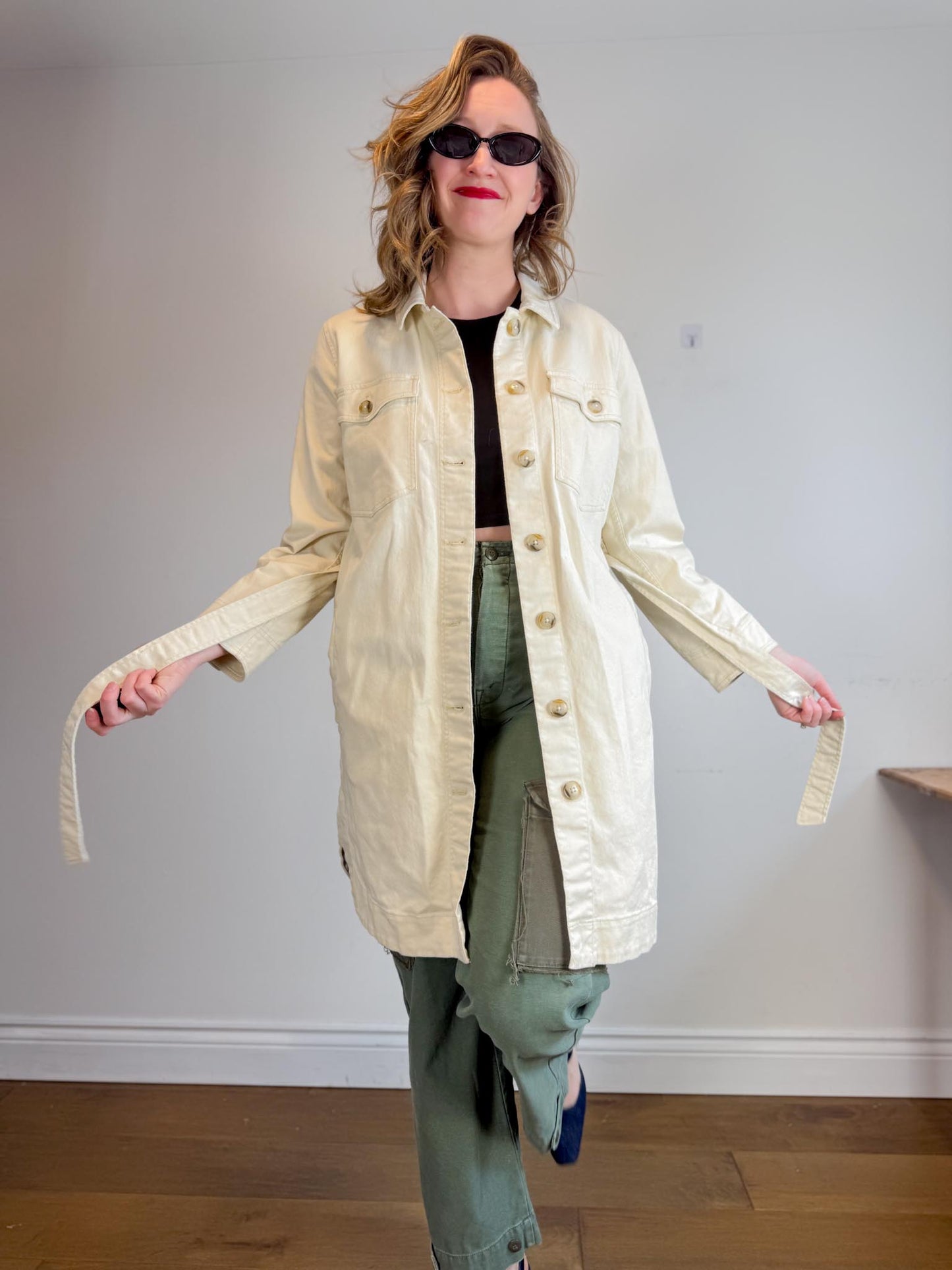 Madewell Long Belted Chore Coat in Khaki (Size S/M)