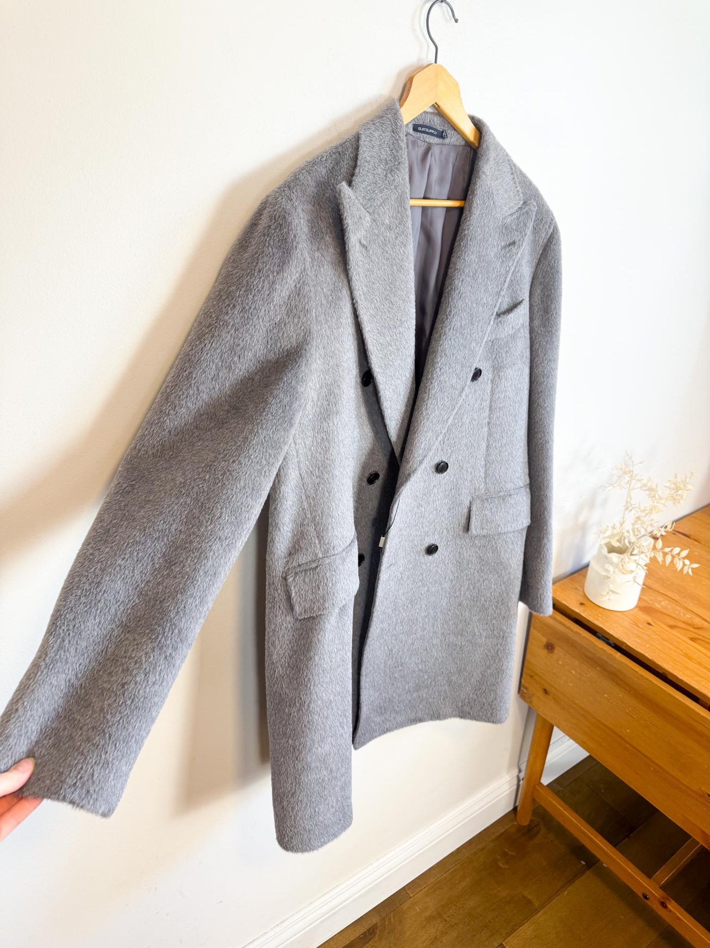 SUITSUPPLY Designer Llama Wool Peacoat in Grey (Size XL)