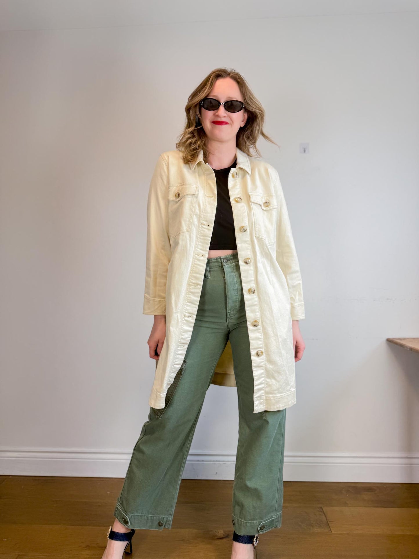 Madewell Long Belted Chore Coat in Khaki (Size S/M)