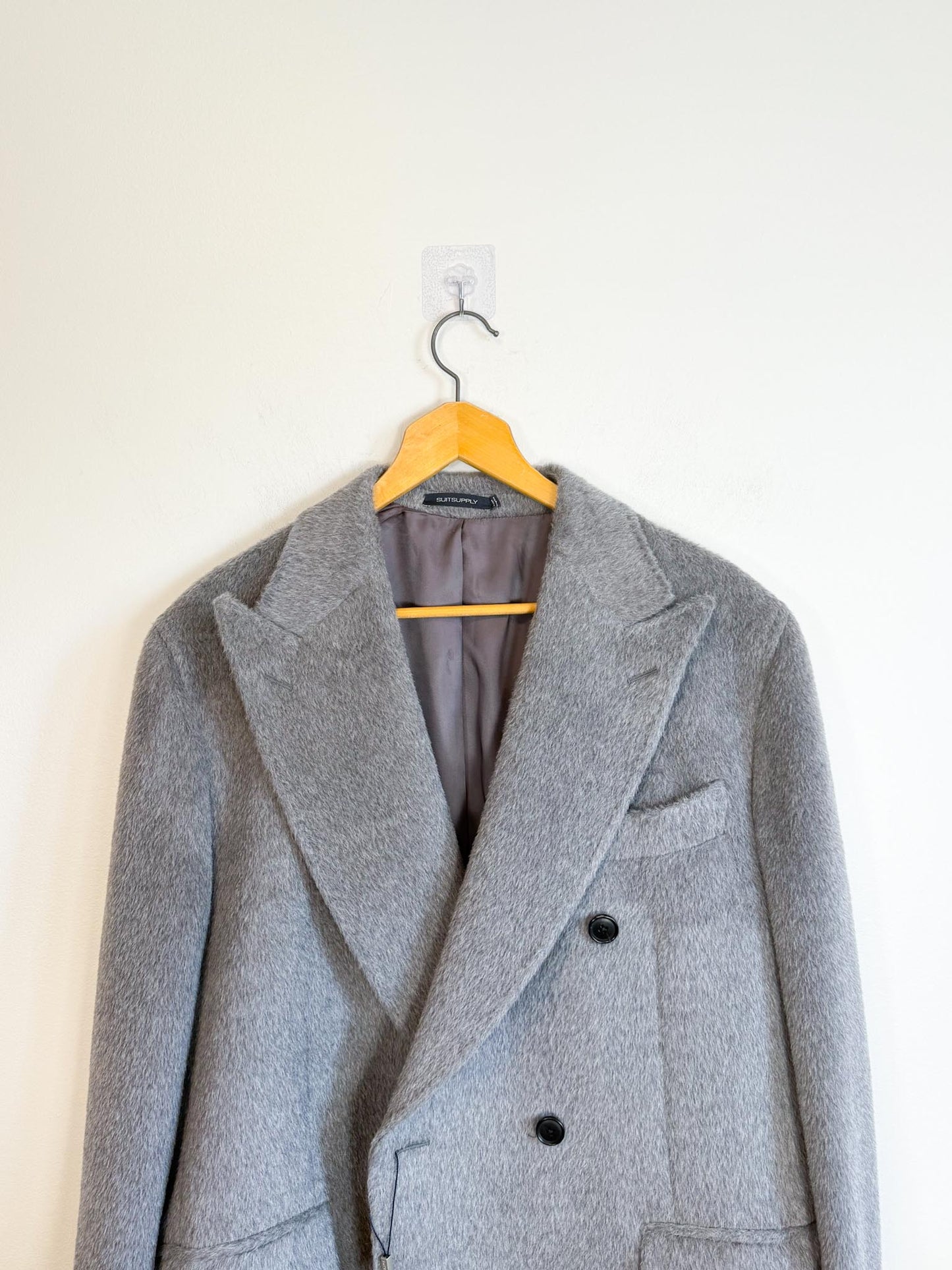SUITSUPPLY Designer Llama Wool Peacoat in Grey (Size XL)