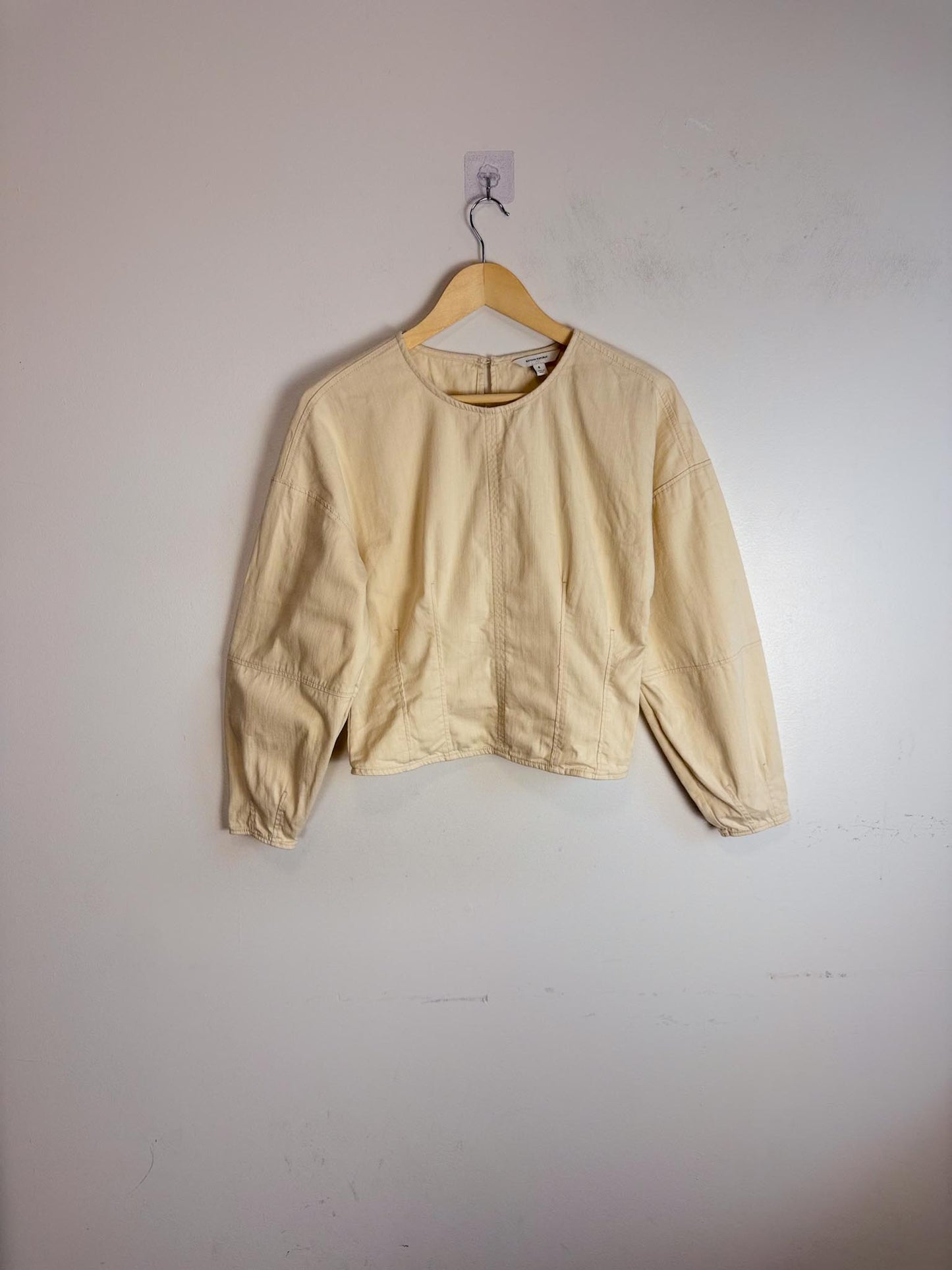 Banana Republic Cropped Structured Blouse with Barrel Sleeves in Khaki (Size S)