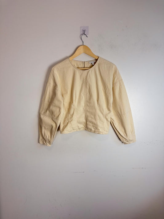 Banana Republic Cropped Structured Blouse with Barrel Sleeves in Khaki (Size S)