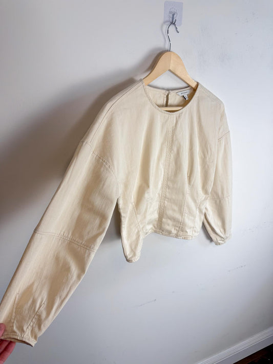 Banana Republic Cropped Structured Blouse with Barrel Sleeves in Khaki (Size S)