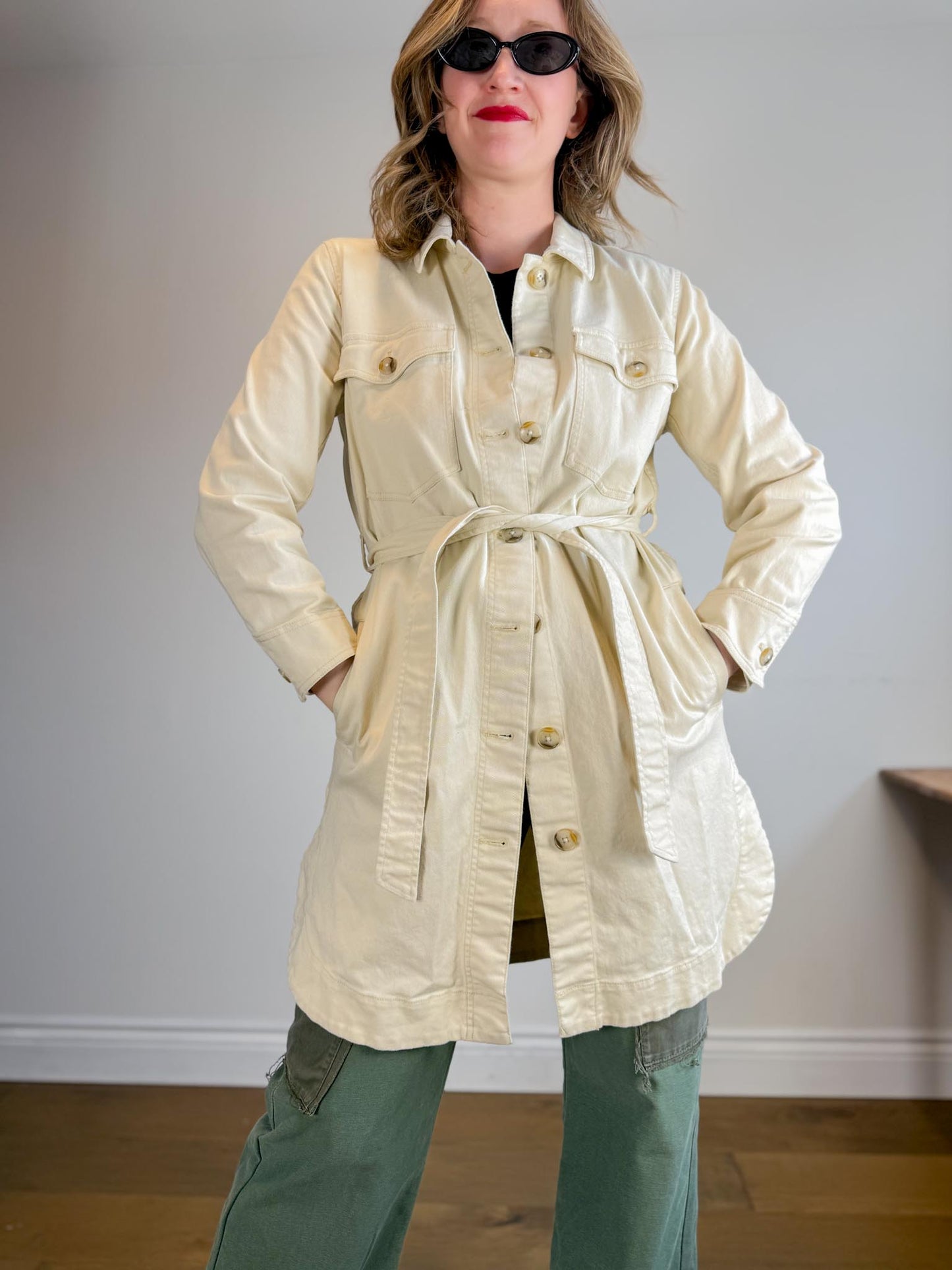 Madewell Long Belted Chore Coat in Khaki (Size S/M)