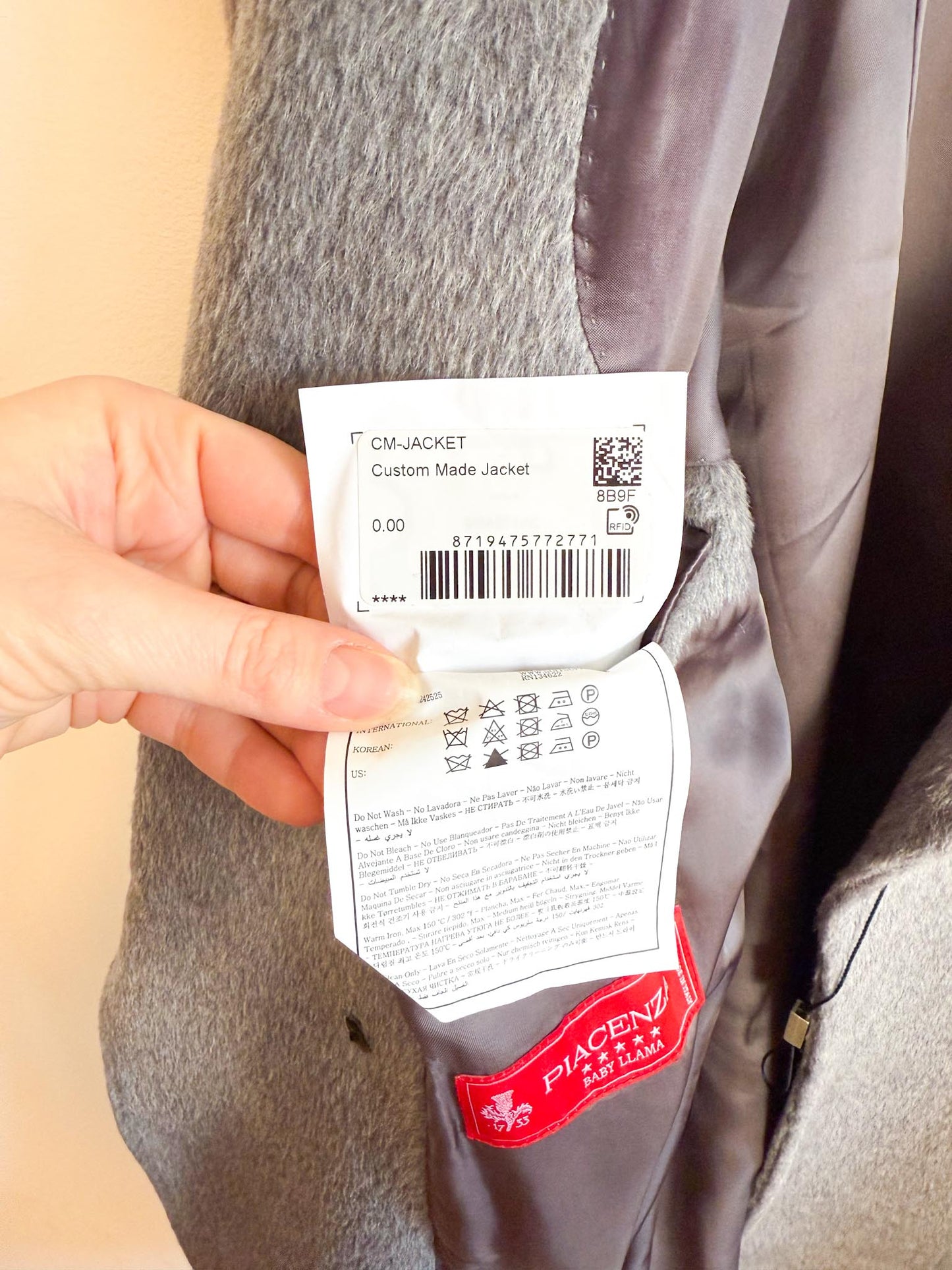 SUITSUPPLY Designer Llama Wool Peacoat in Grey (Size XL)