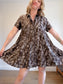 DECJUBA Babydoll Linen Mini Dress in Brown/White Print (Size S-L)