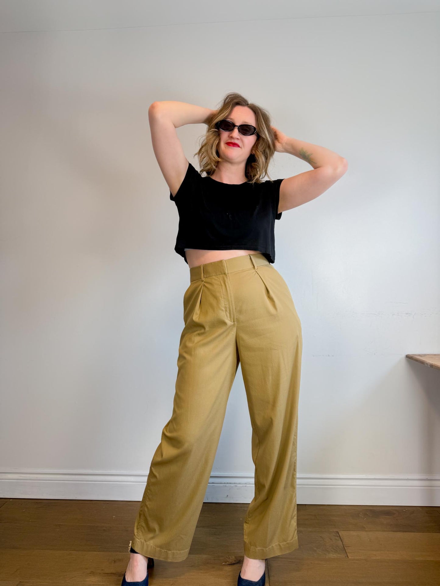 Lululemon High Rise Wide Leg Trousers in Golden Beige (Size 10)