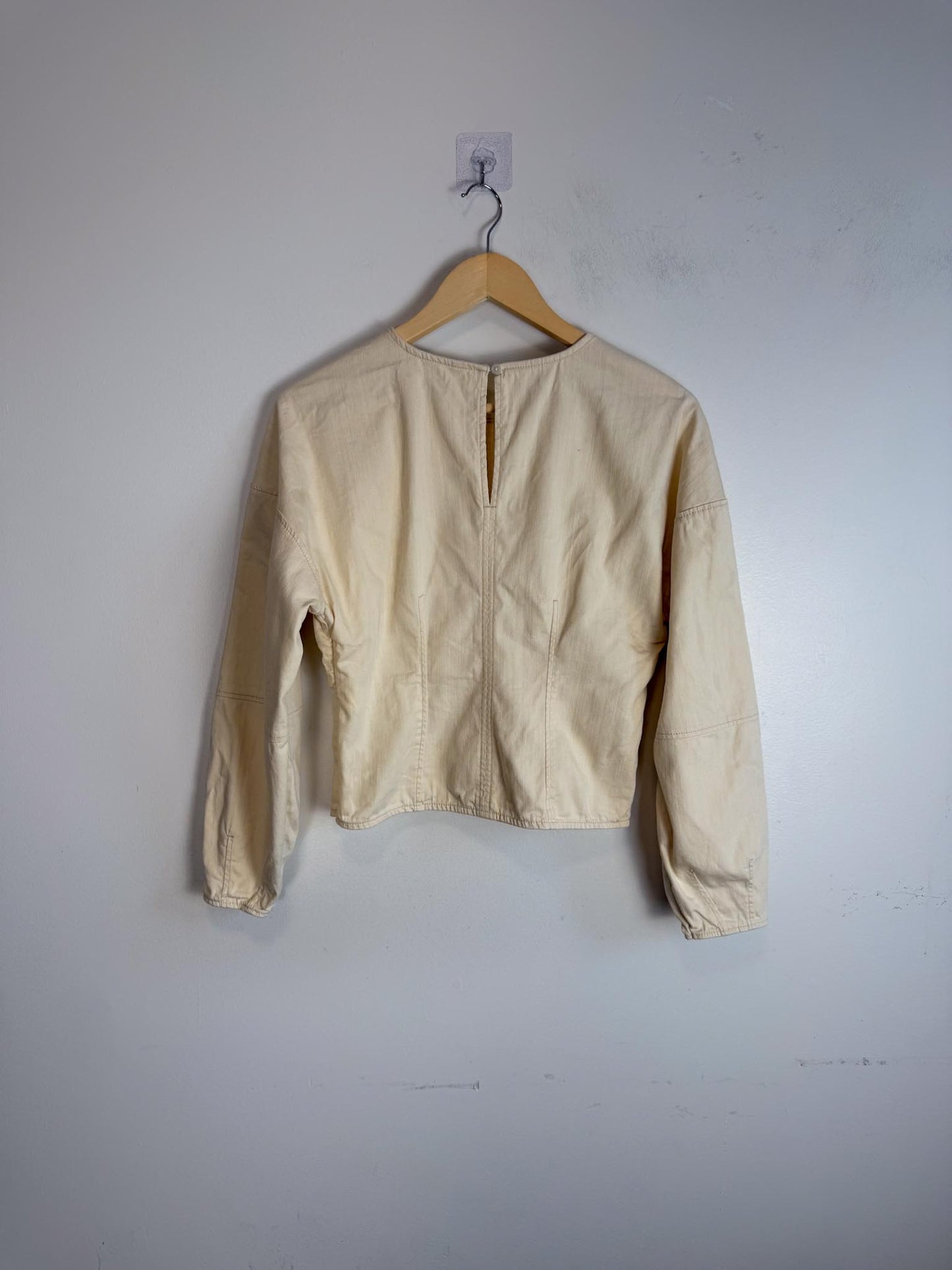 Banana Republic Cropped Structured Blouse with Barrel Sleeves in Khaki (Size S)