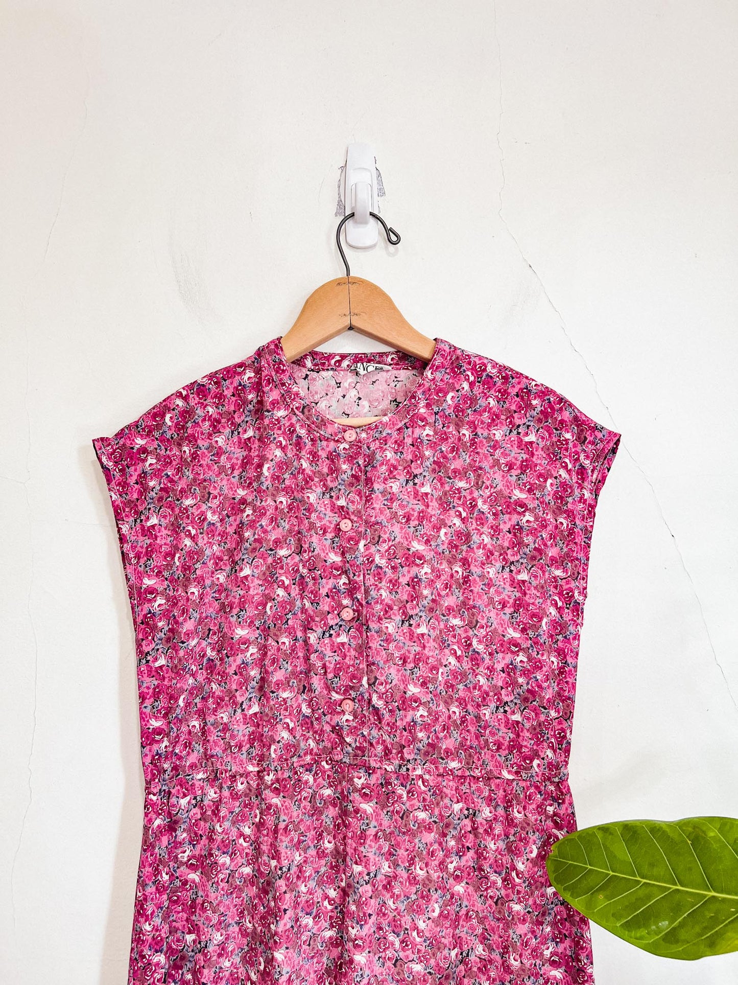 Vintage Pink Floral Midi Dress (Size M)