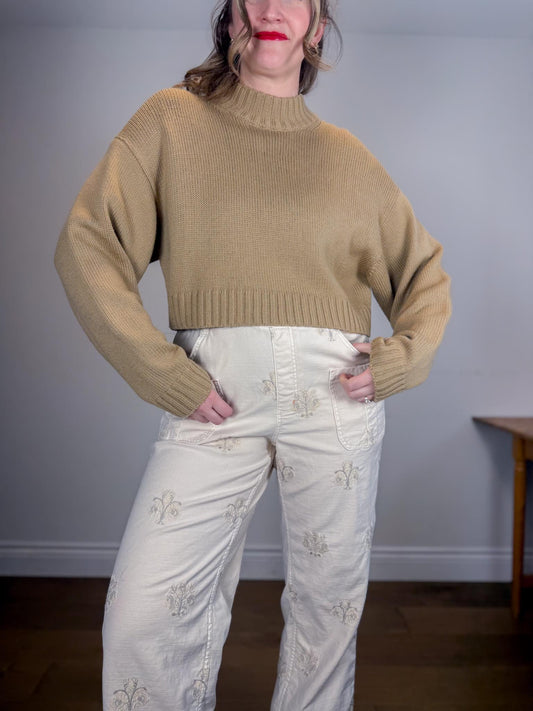 Wilfred Merino Wool "Harper Cropped Sweater in Brown" (Size L)