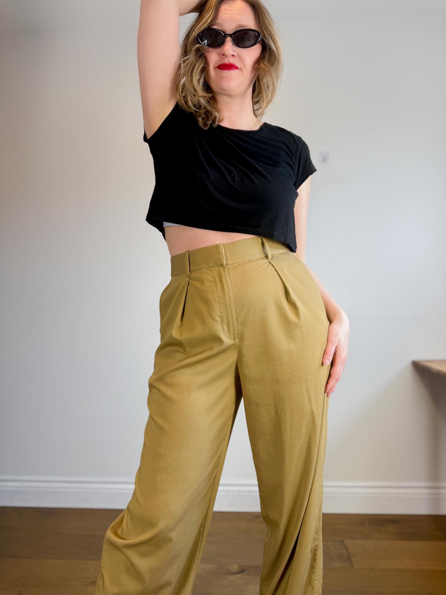 Lululemon High Rise Wide Leg Trousers in Golden Beige (Size 10)