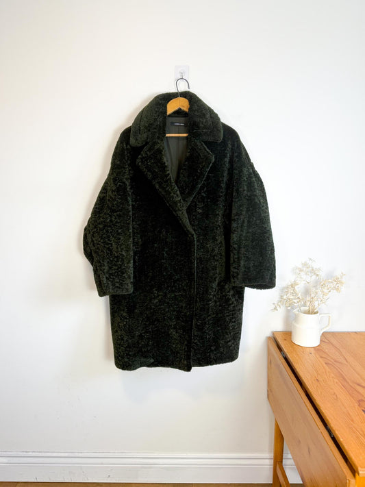 LAUREN VIDAL "Luna Faux Fur Shearling Jacket in Dark Green" (Size M/L)