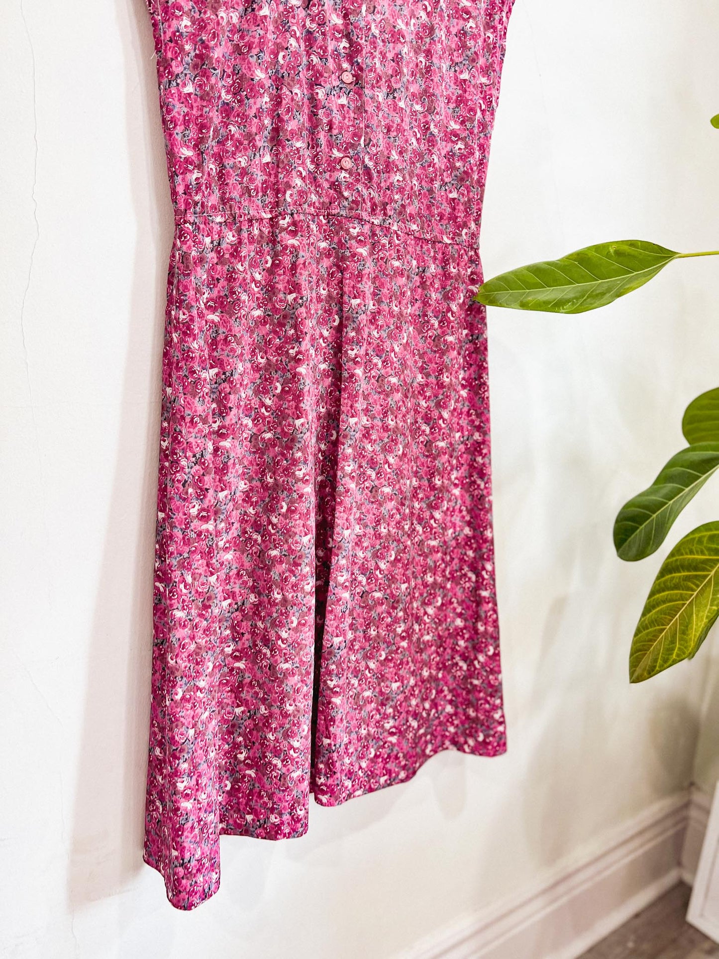 Vintage Pink Floral Midi Dress (Size M)