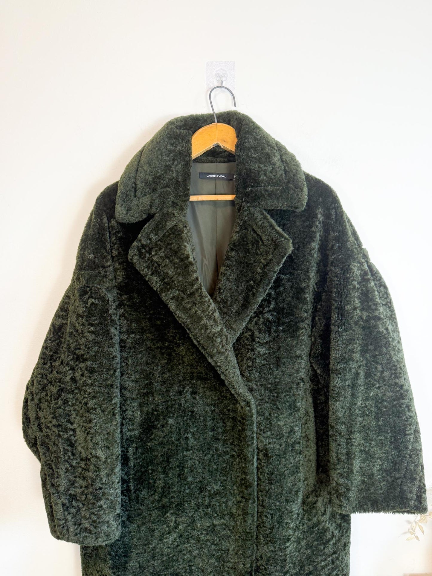 LAUREN VIDAL "Luna Faux Fur Shearling Jacket in Dark Green" (Size M/L)