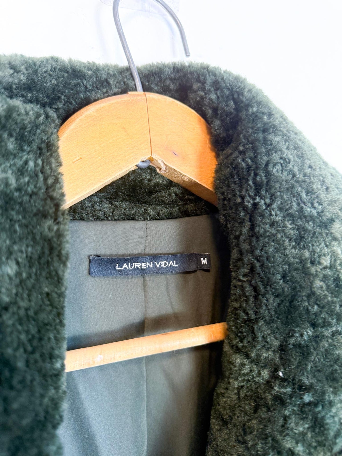 LAUREN VIDAL "Luna Faux Fur Shearling Jacket in Dark Green" (Size M/L)