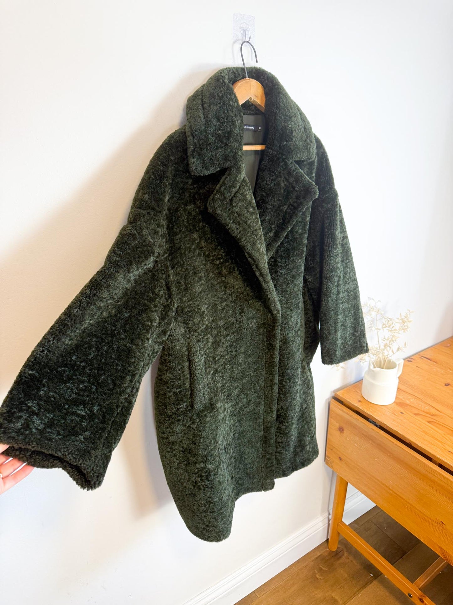 LAUREN VIDAL "Luna Faux Fur Shearling Jacket in Dark Green" (Size M/L)