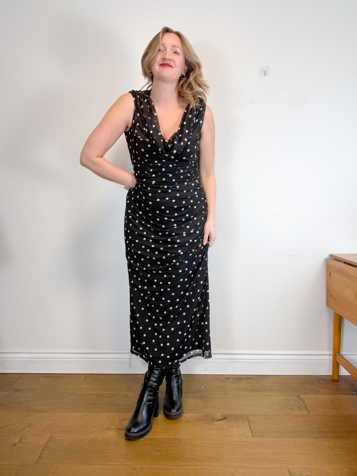 Abercrombie & Fitch "Mesh Draped Polka Dot Maxi Dress in Black/White" NWT (Size XL)