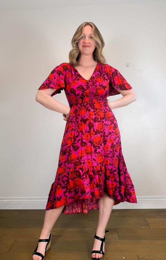Abel the Label Floral Midi Dress in Pink/Red Floral SOLD AS IS (Size L)