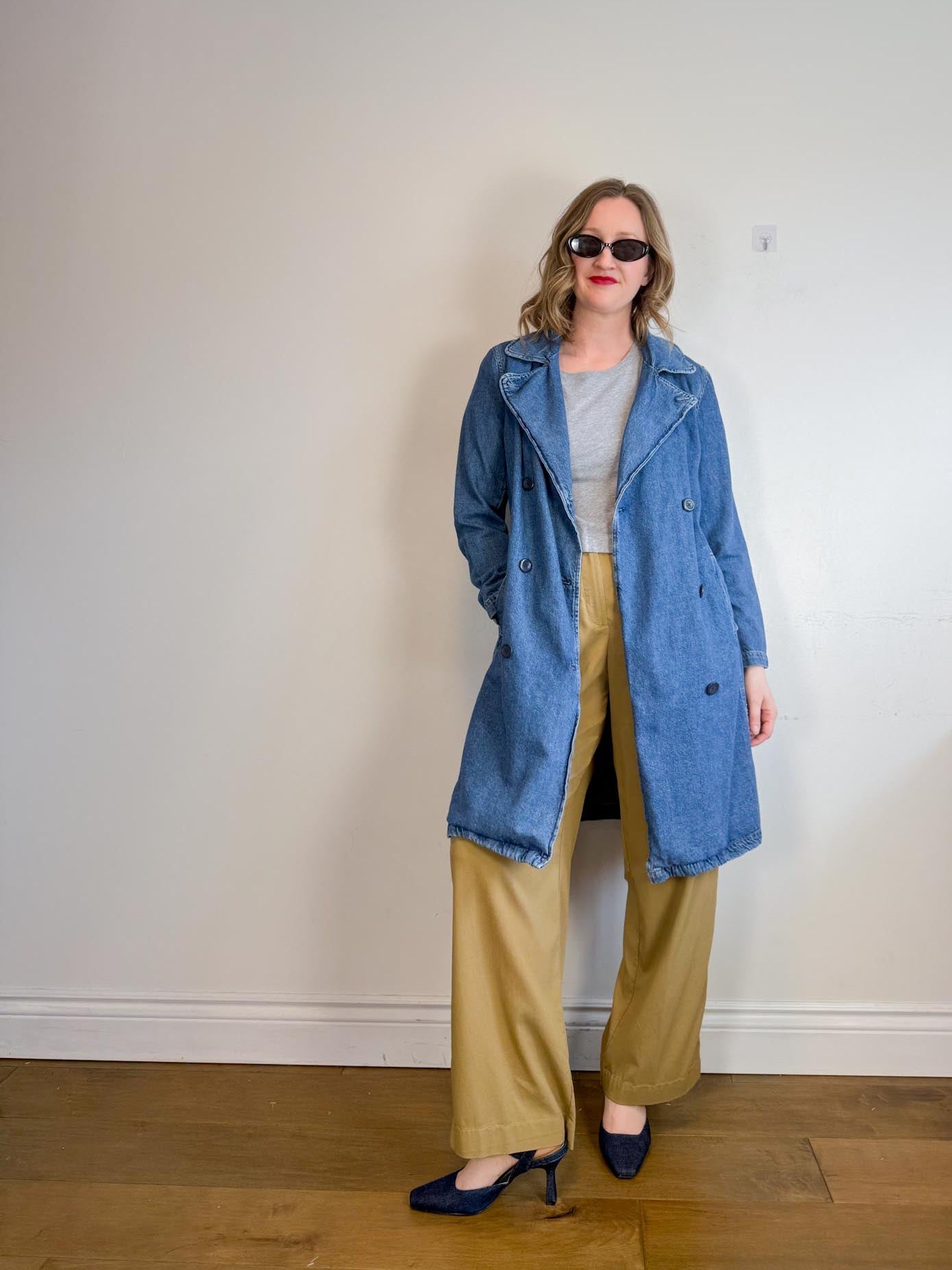 Gap Long Denim Trench Coat with Belt (Size L)