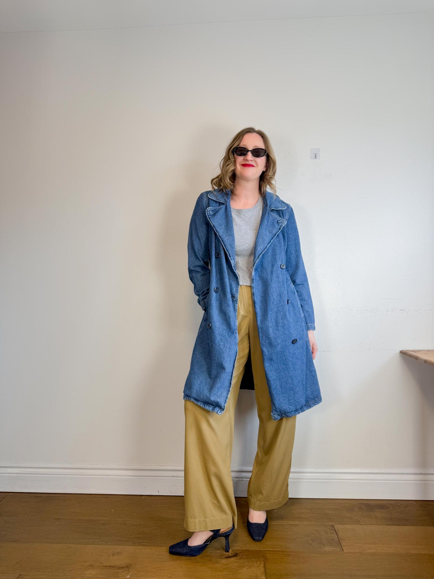Gap Long Denim Trench Coat with Belt (Size L)