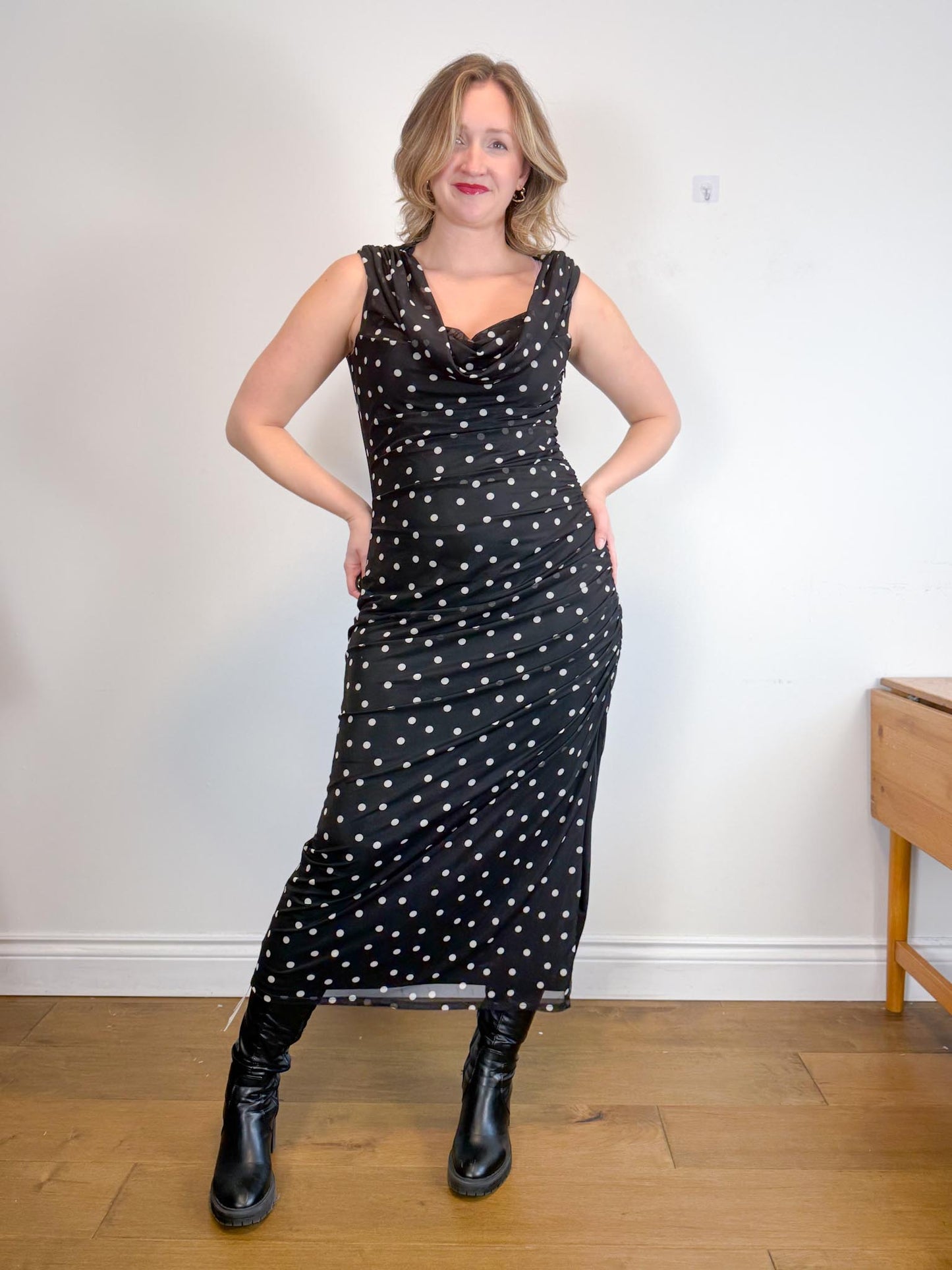 Abercrombie & Fitch "Mesh Draped Polka Dot Maxi Dress in Black/White" NWT (Size XL)