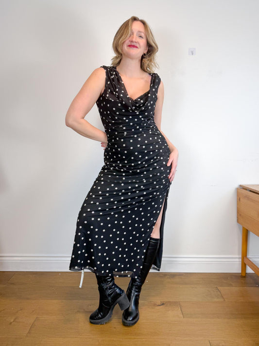 Abercrombie & Fitch "Mesh Draped Polka Dot Maxi Dress in Black/White" NWT (Size XL)