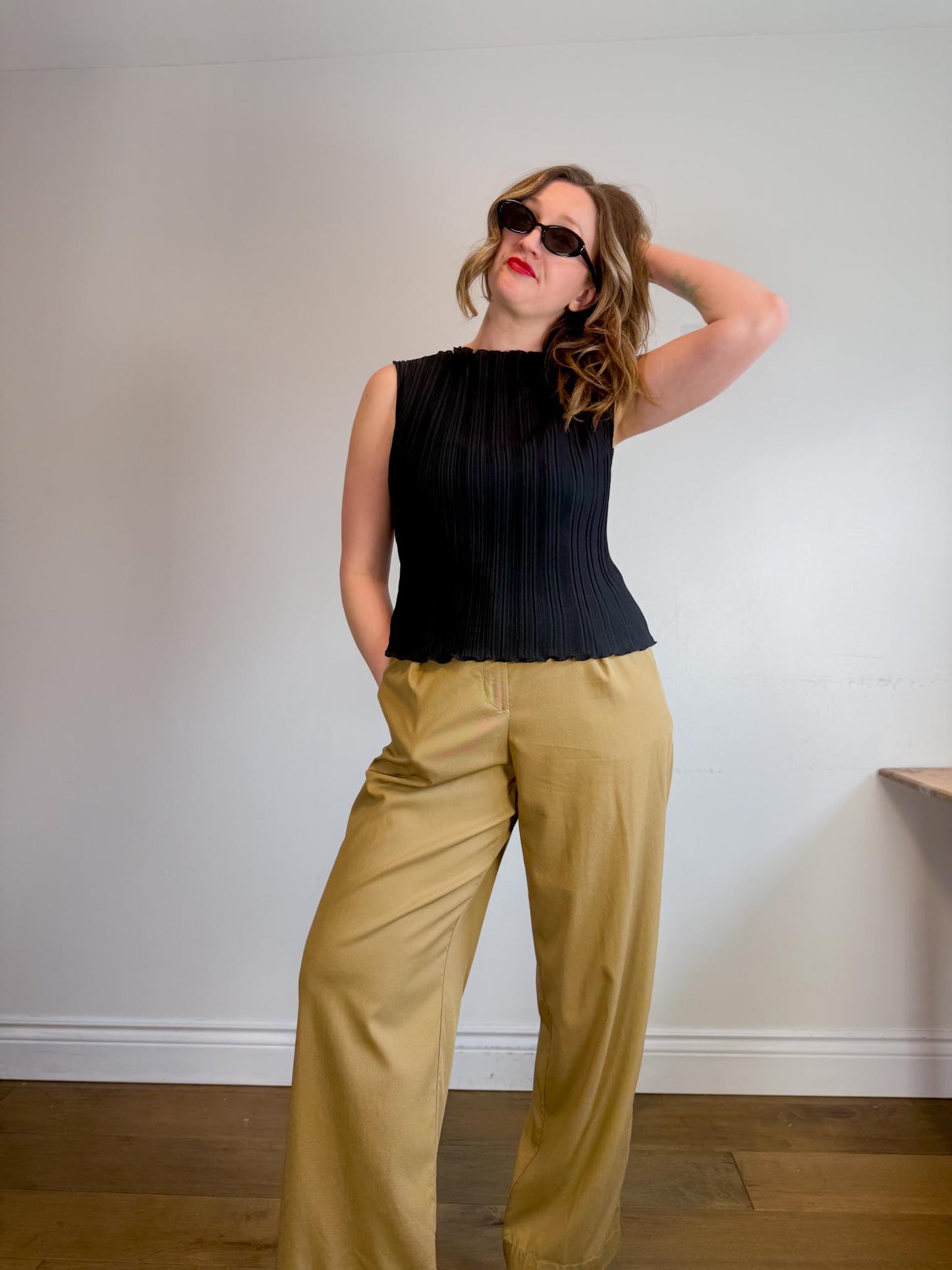 Lululemon High Rise Wide Leg Trousers in Golden Beige (Size 10)