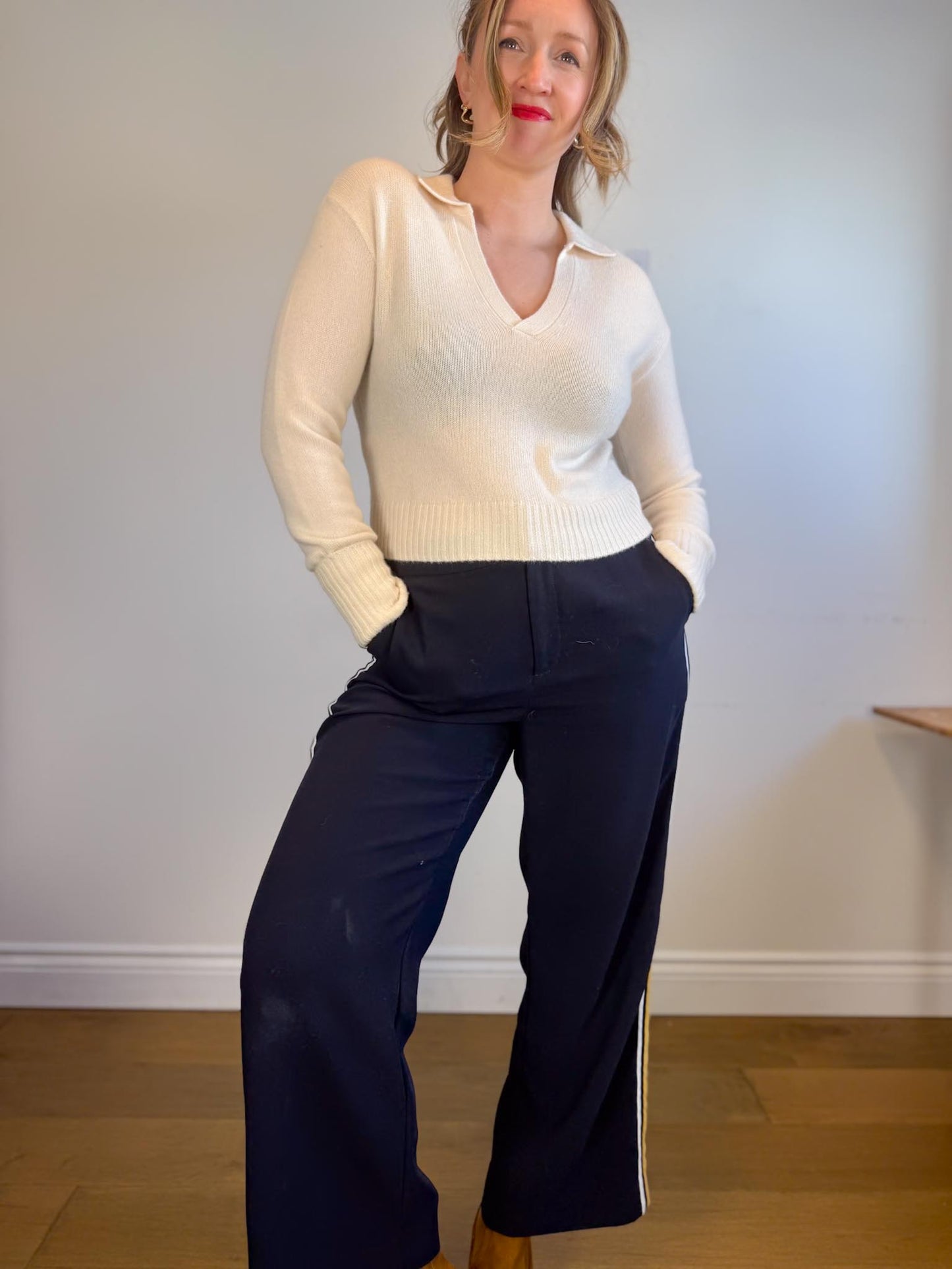 PAIGE "Maxi Cashmere Cropped Sweater in Cream" (Size XS-S)