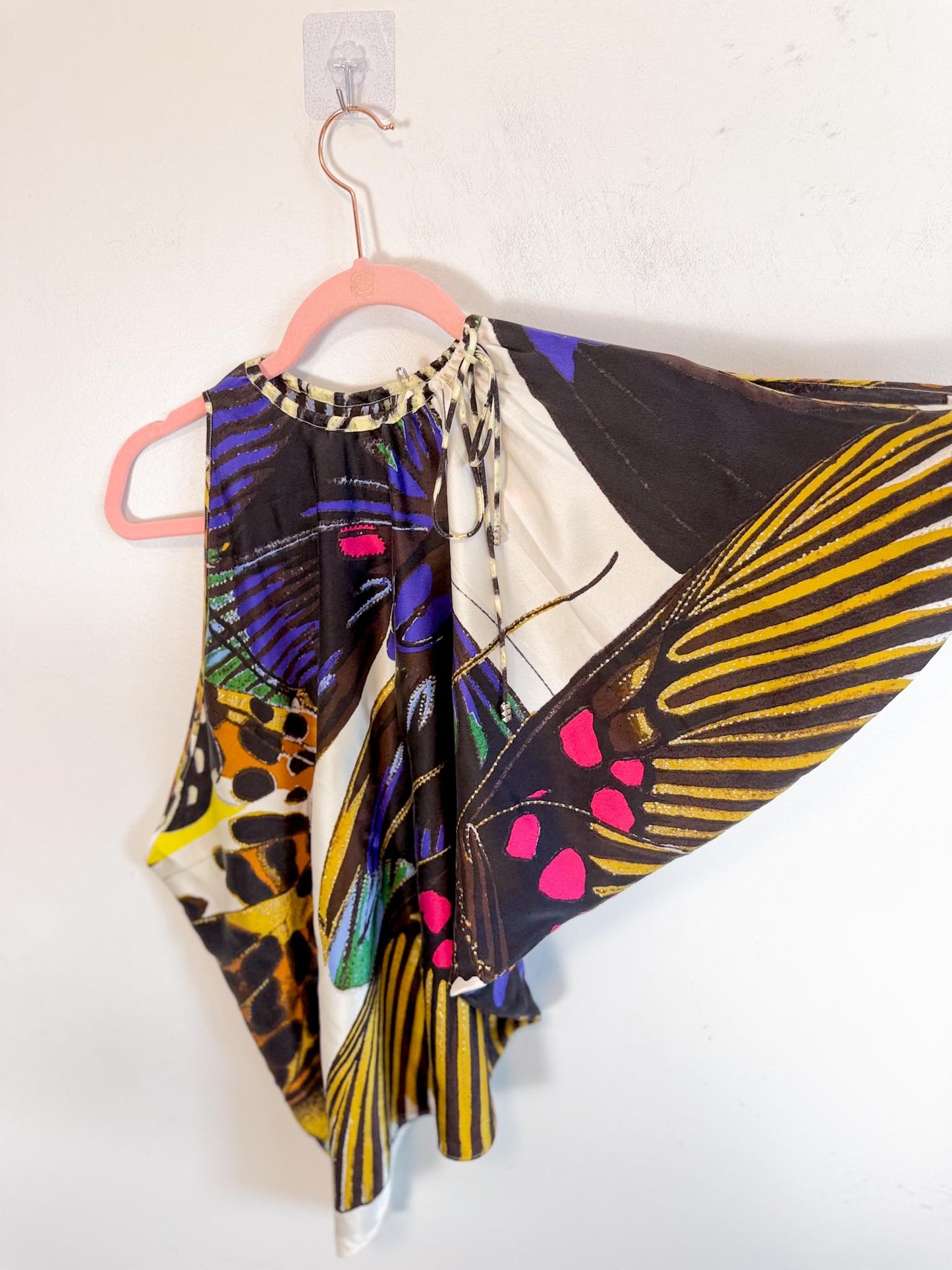 Roberto Cavalli "Multicolor Abstract Butterfly Silk One Shoulder Blouse" (Size M/L)
