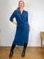 THE FOLD London Designer Long Sleeve Wrap Dress in Teal (Size XL)