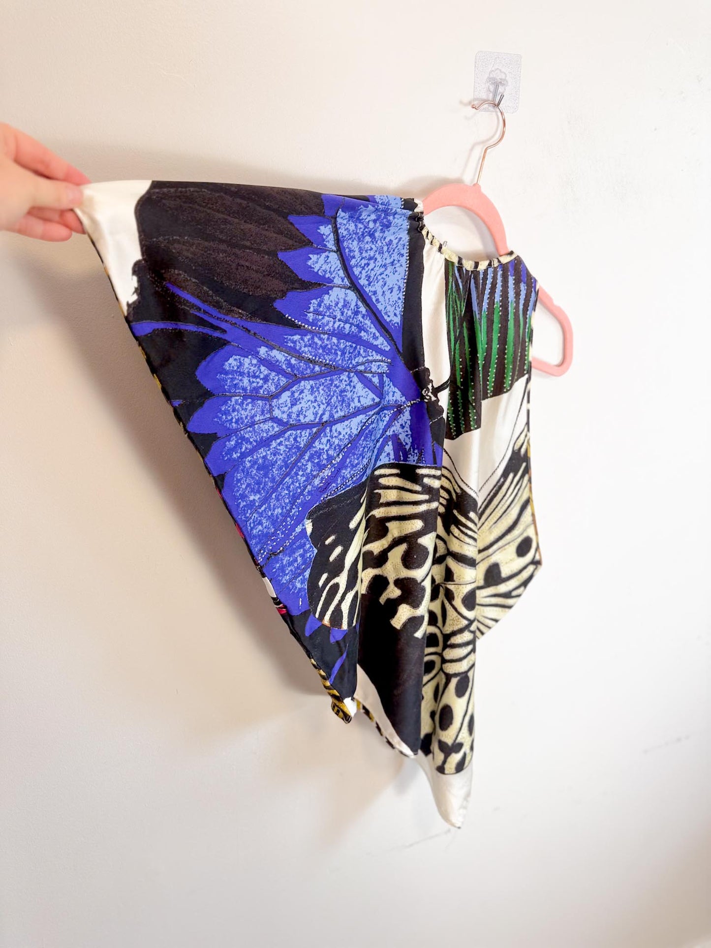 Roberto Cavalli "Multicolor Abstract Butterfly Silk One Shoulder Blouse" (Size M/L)