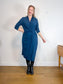 THE FOLD London Designer Long Sleeve Wrap Dress in Teal (Size XL)