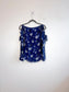 Club Monaco Silk Blouse with Cut Out Sleeves in Blue Floral (Size S)
