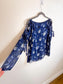 Club Monaco Silk Blouse with Cut Out Sleeves in Blue Floral (Size S)