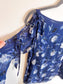 Club Monaco Silk Blouse with Cut Out Sleeves in Blue Floral (Size S)