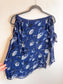 Club Monaco Silk Blouse with Cut Out Sleeves in Blue Floral (Size S)