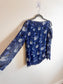 Club Monaco Silk Blouse with Cut Out Sleeves in Blue Floral (Size S)