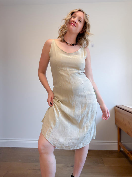 Vintage Linen Midi Dress (Size M/L)
