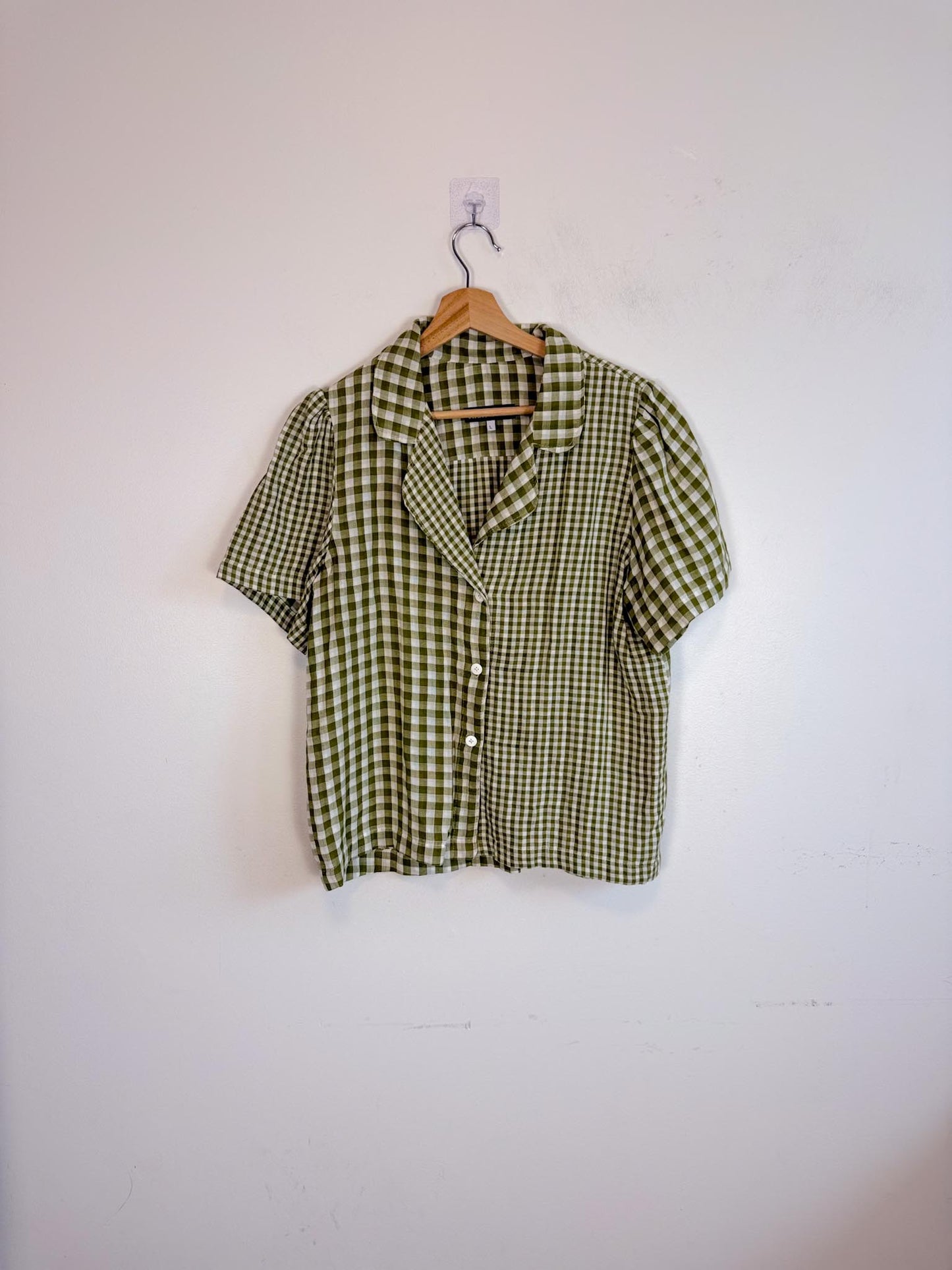 Onderbroeks Slow Fashion Gingham Blouse in Green (Size L)