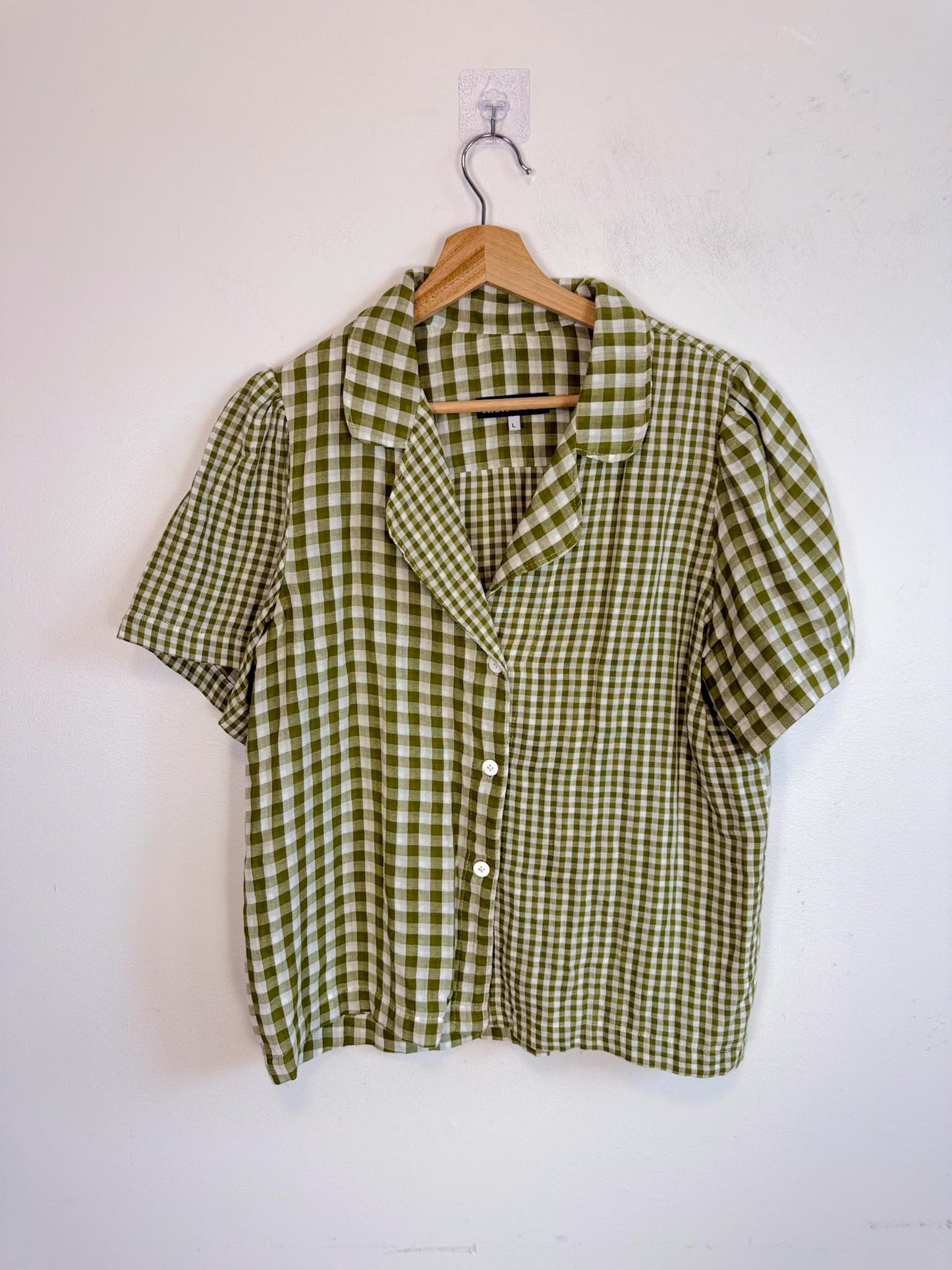 Onderbroeks Slow Fashion Gingham Blouse in Green (Size L)