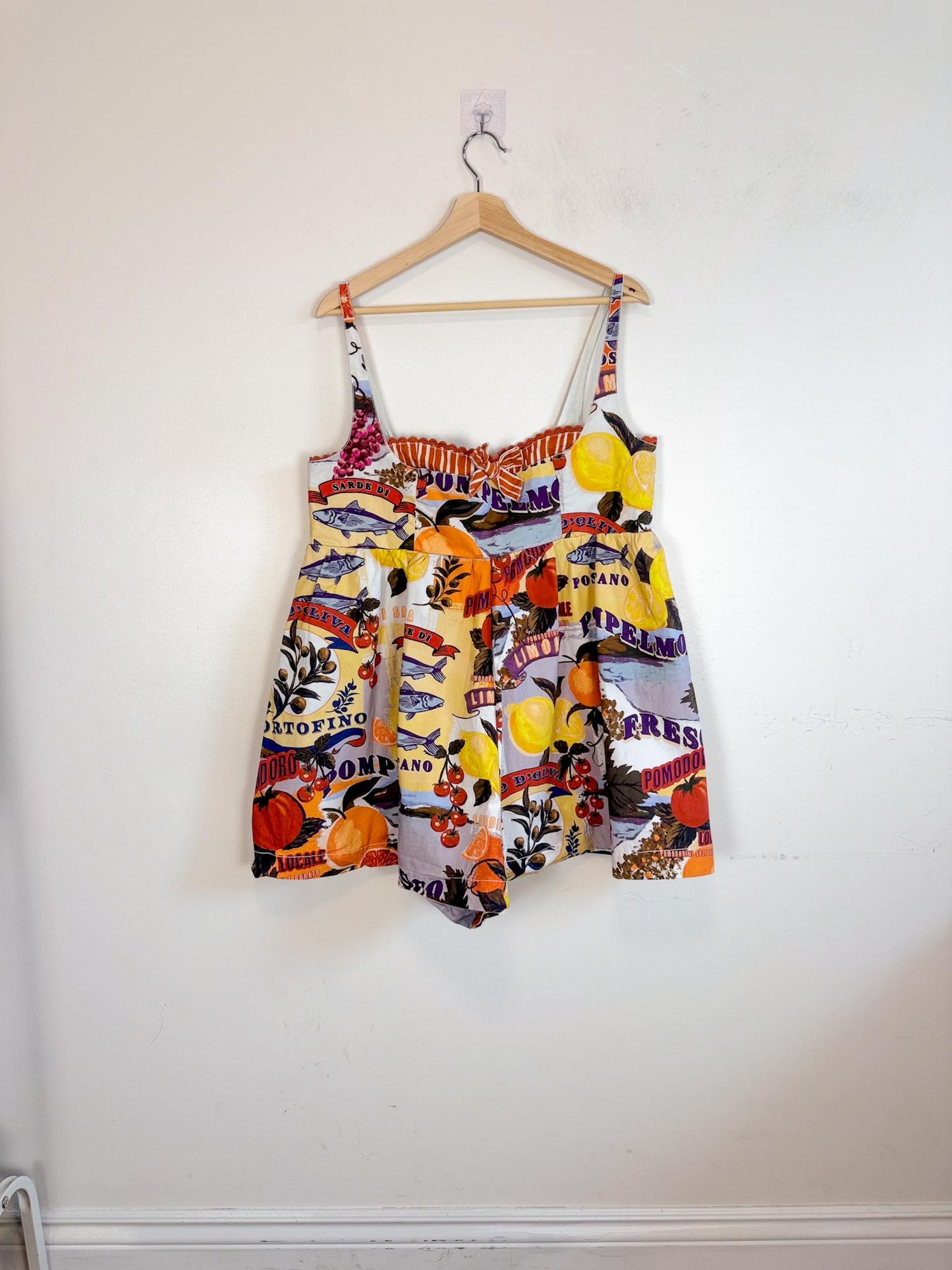 Anthropologie "Maeve Layered Bustier Romper in Italian Motif Print" (Size L/XL)