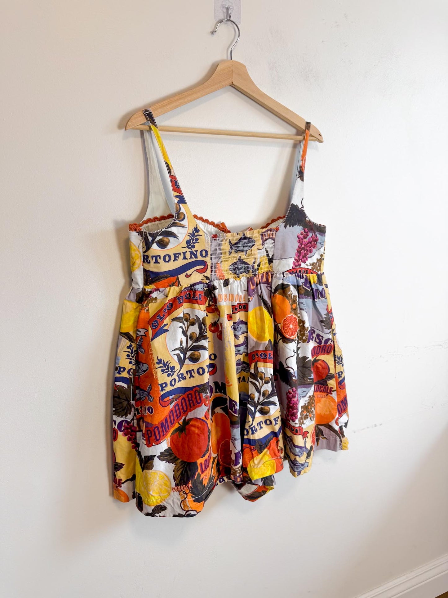 Anthropologie "Maeve Layered Bustier Romper in Italian Motif Print" (Size L/XL)
