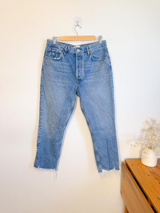 AGOLDE "Riley High Rise Straight Crop in Medium Wash" (Size 31)