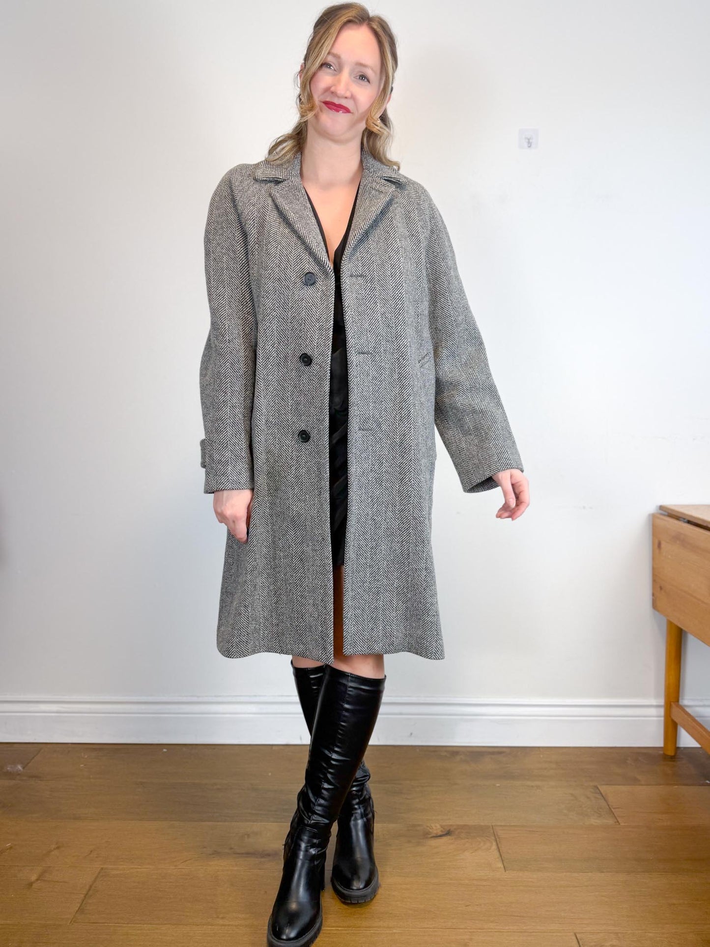 SANDRO Paris Houndstooth Wool Peacoat (Size M)