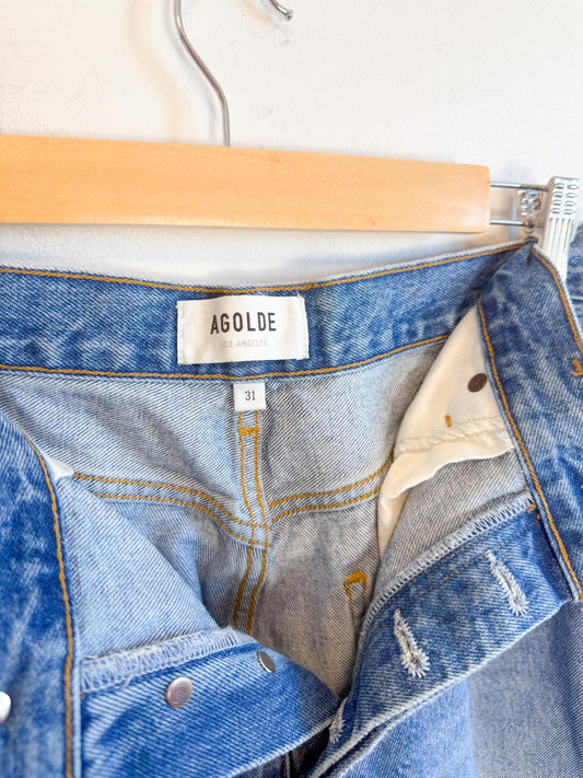 AGOLDE "Riley High Rise Straight Crop in Medium Wash" (Size 31)
