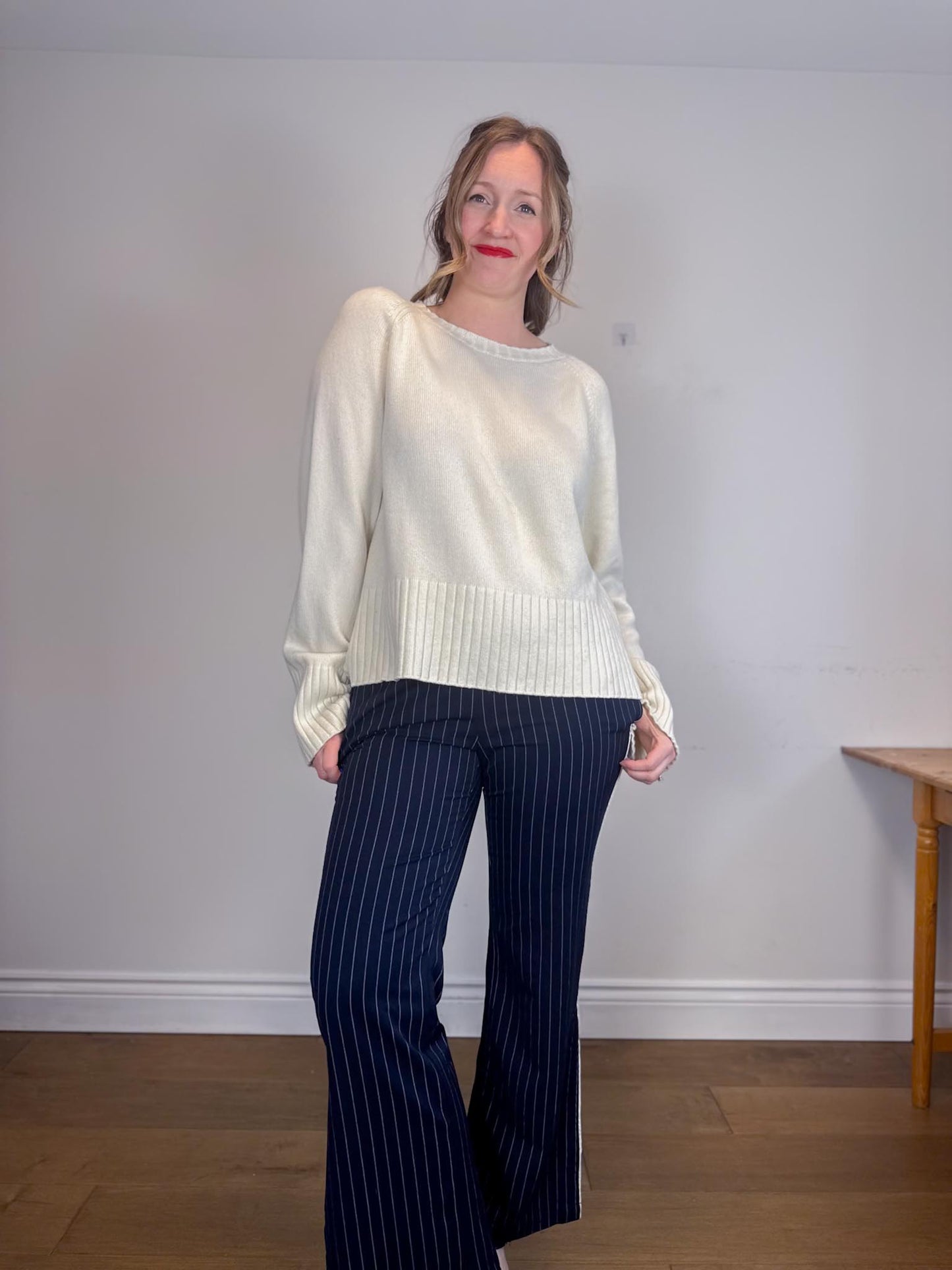LILYSILK Wool & Cashmere Boxy Crewneck Sweater in Cream (Size S-L)