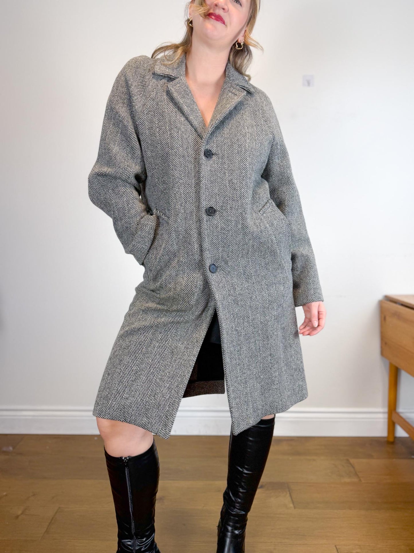 SANDRO Paris Houndstooth Wool Peacoat (Size M)